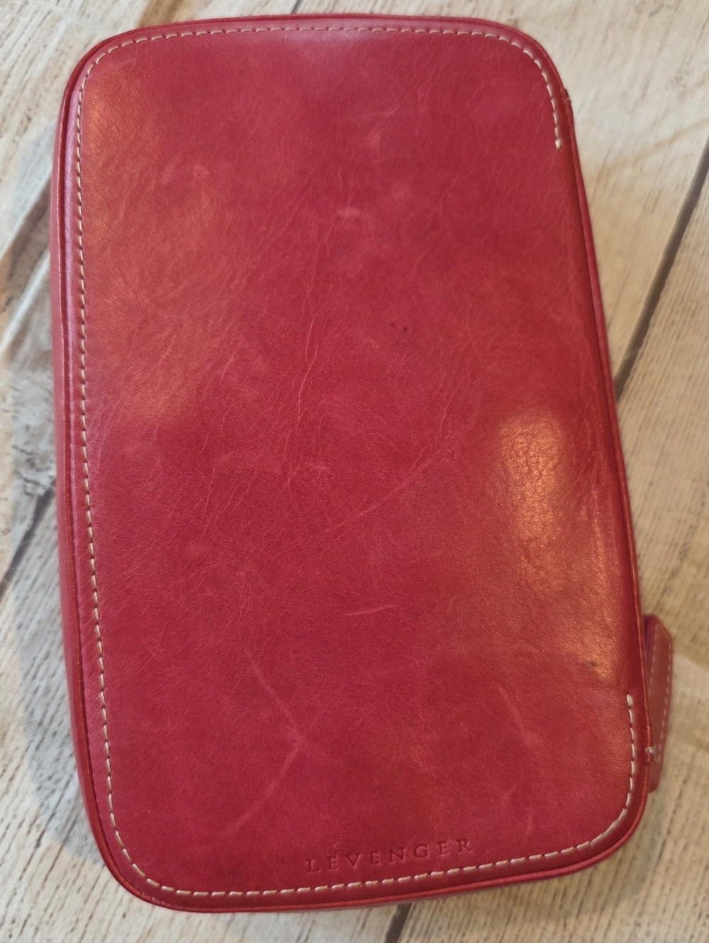 Levenger Leather Zip Around Jewelry Organizer Travel Soft Raspberry Compact